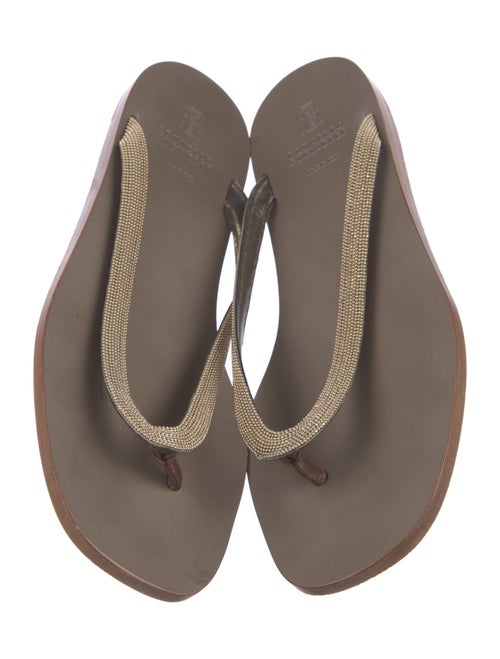 Brunello Cucinelli Monili Leather Flip Flops