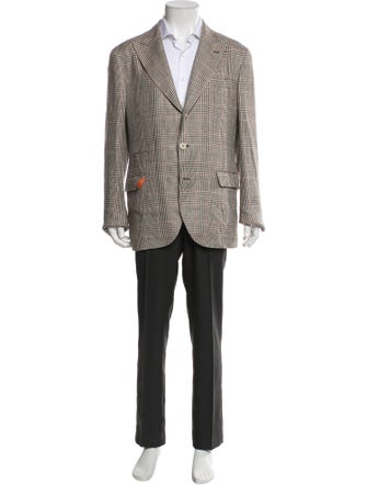 Brunello Cucinelli Linen Houndstooth Print Blazer