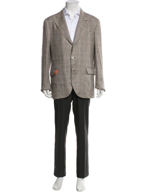 Brunello Cucinelli Linen Houndstooth Print Blazer