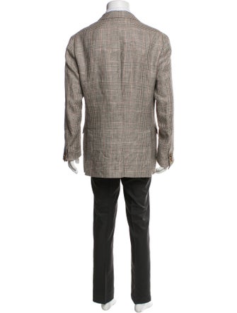 Brunello Cucinelli Linen Houndstooth Print Blazer