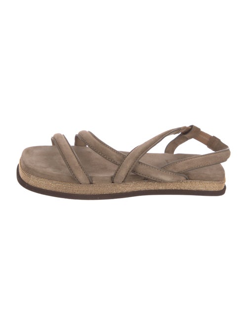 Brunello Cucinelli Suede Beaded Accents Slingback Sandals