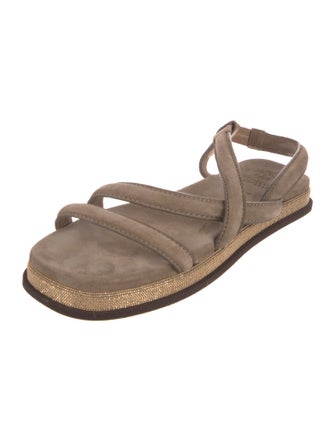 Brunello Cucinelli Suede Beaded Accents Slingback Sandals