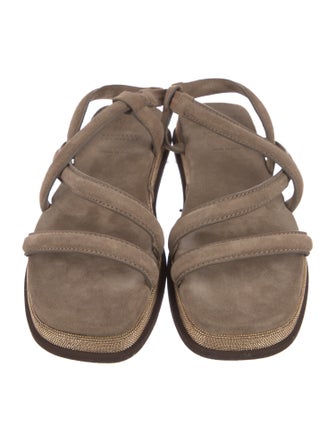 Brunello Cucinelli Suede Beaded Accents Slingback Sandals