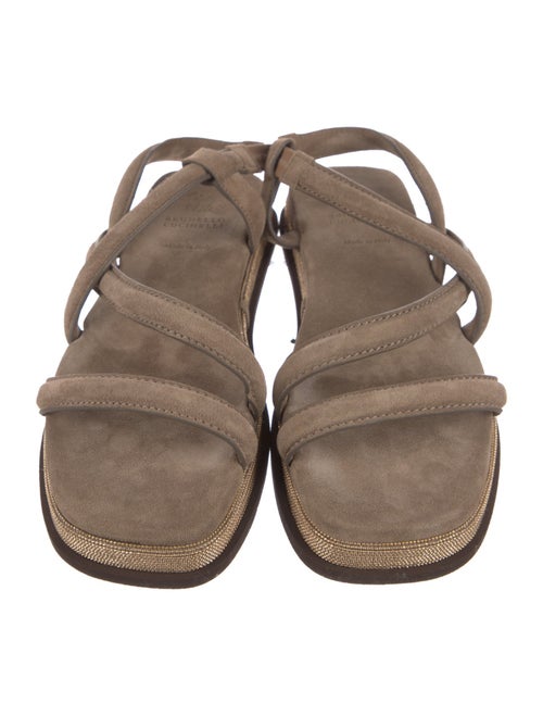 Brunello Cucinelli Suede Beaded Accents Slingback Sandals
