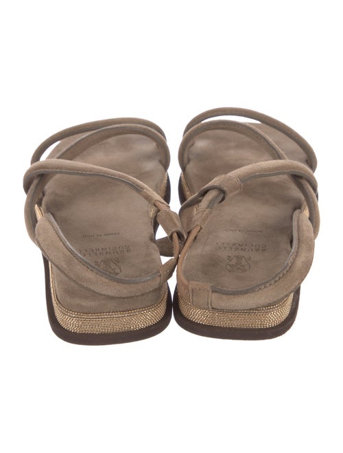 Brunello Cucinelli Suede Beaded Accents Slingback Sandals