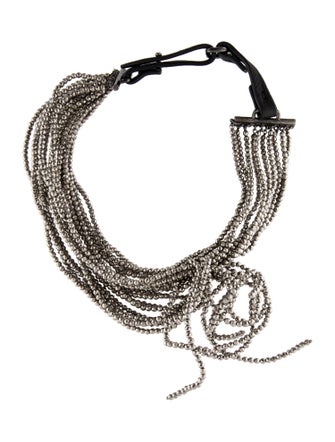 Brunello Cucinelli Leather Monili Beaded Choker Necklace
