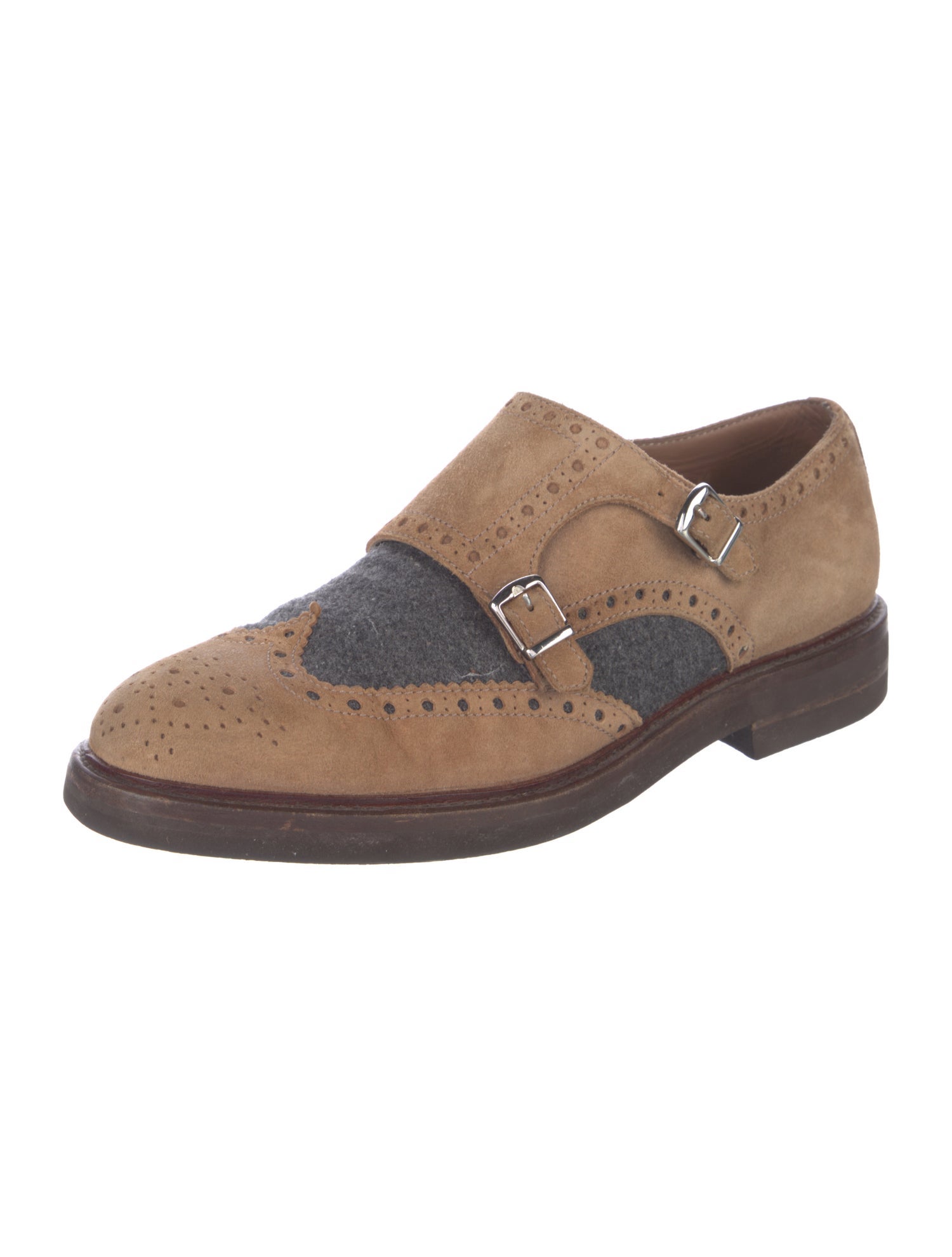 Brunello Cucinelli Suede Colorblock Pattern Monk Straps