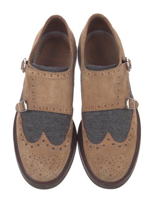 Brunello Cucinelli Suede Colorblock Pattern Monk Straps