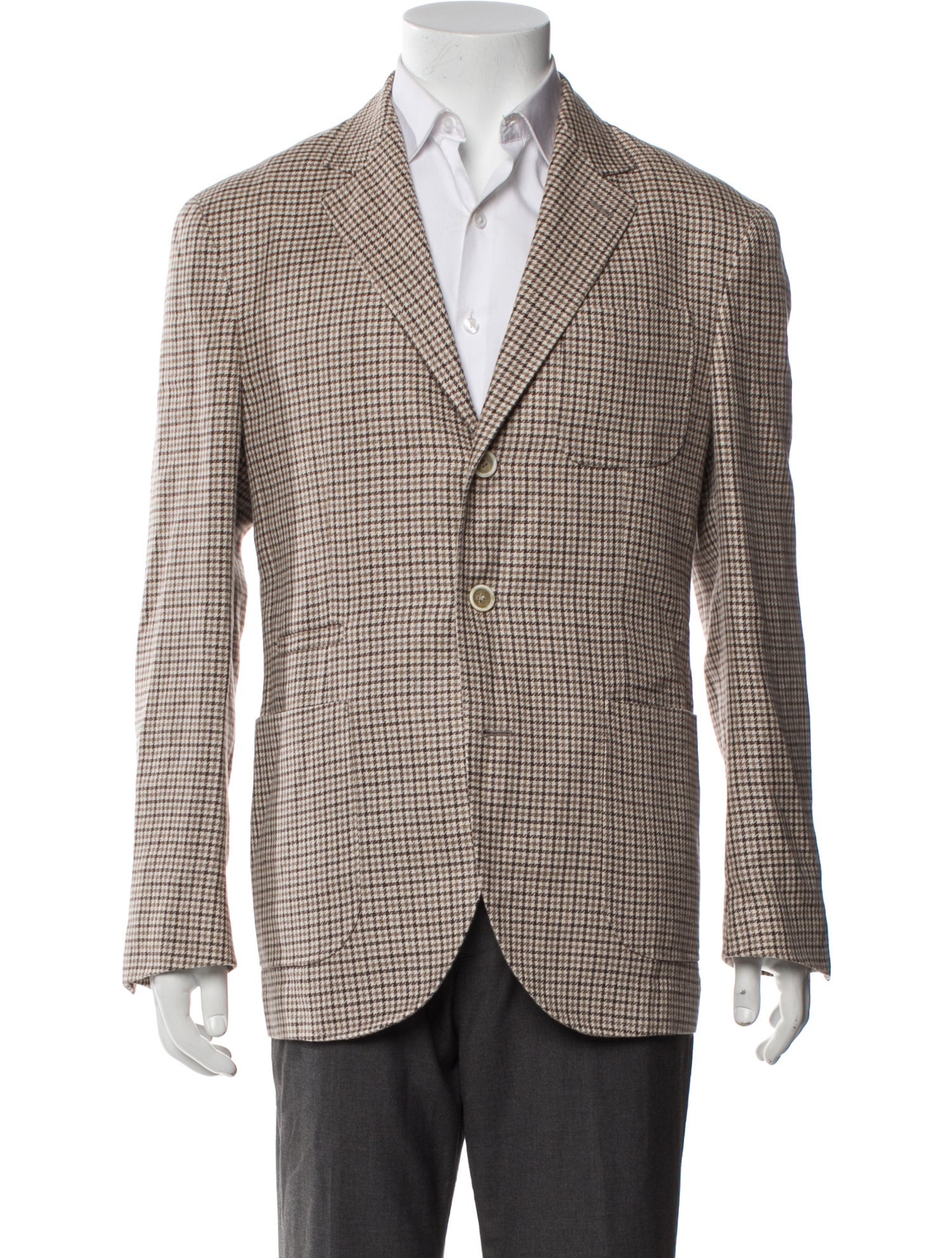 Brunello Cucinelli Linen Houndstooth Print Blazer