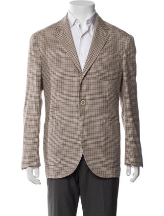 Brunello Cucinelli Linen Houndstooth Print Blazer