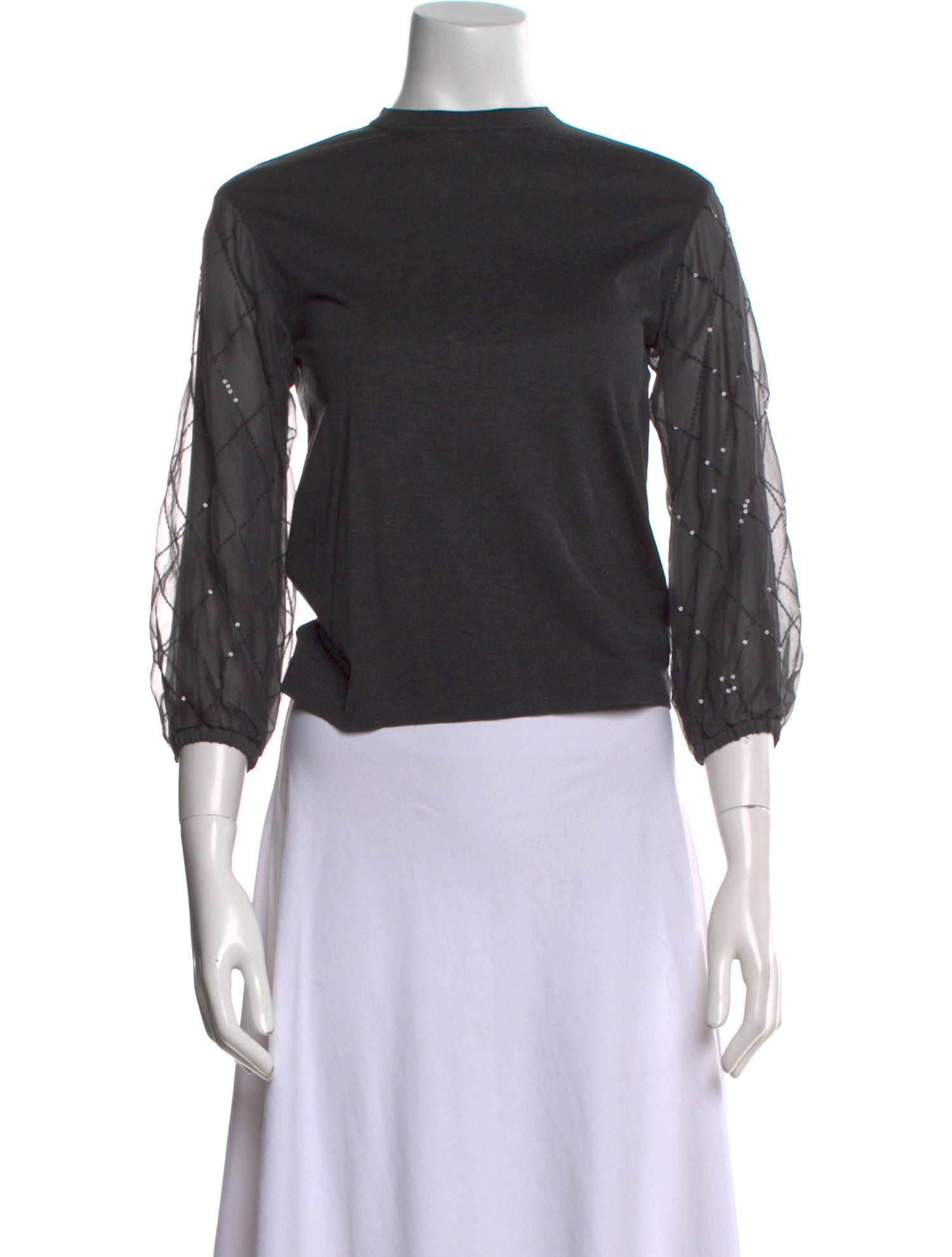 Brunello Cucinelli Bateau Neckline Three-Quarter Sleeve Crop Top