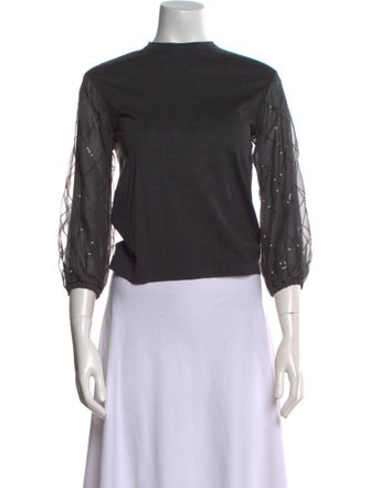 Brunello Cucinelli Bateau Neckline Three-Quarter Sleeve Crop Top