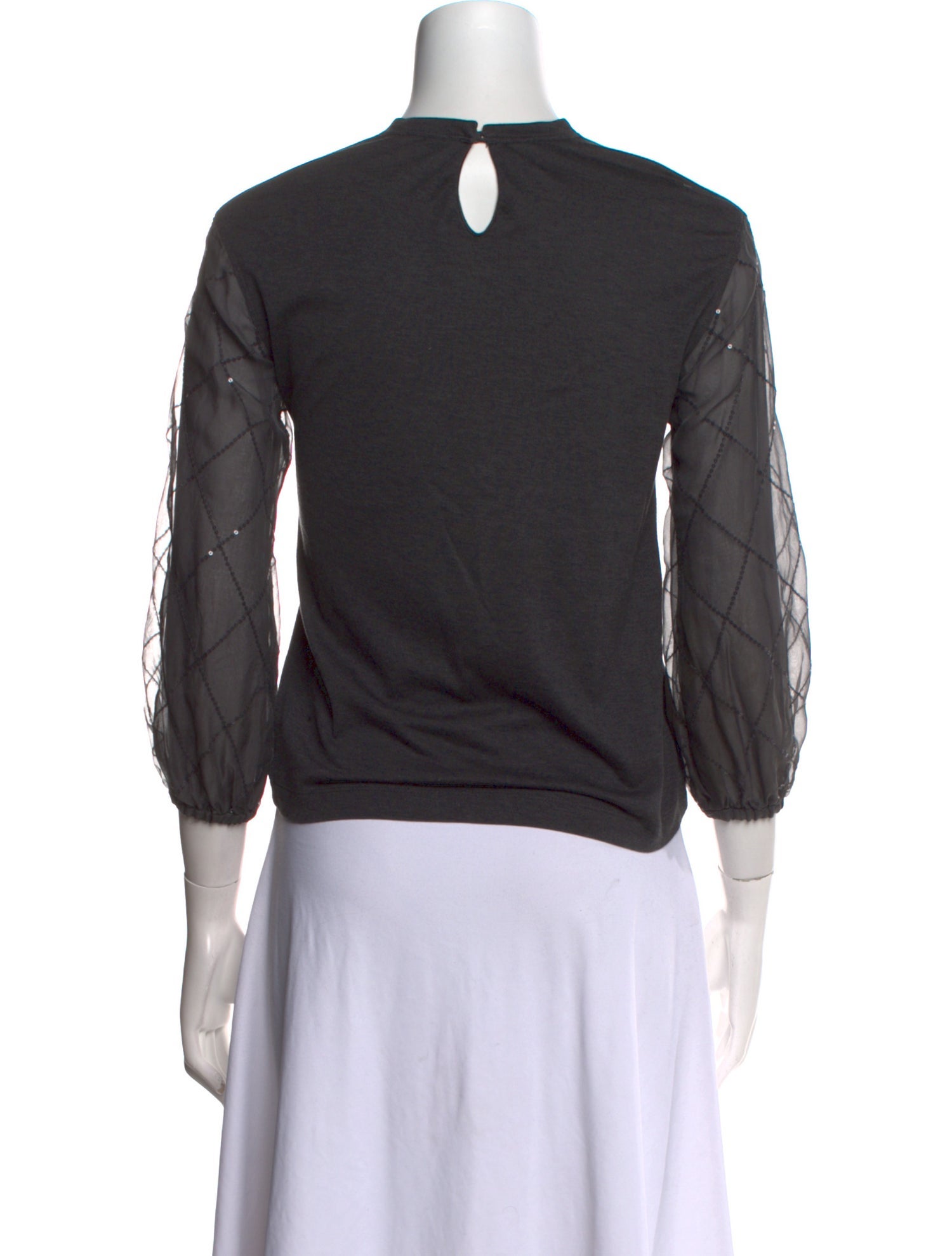 Brunello Cucinelli Bateau Neckline Three-Quarter Sleeve Crop Top