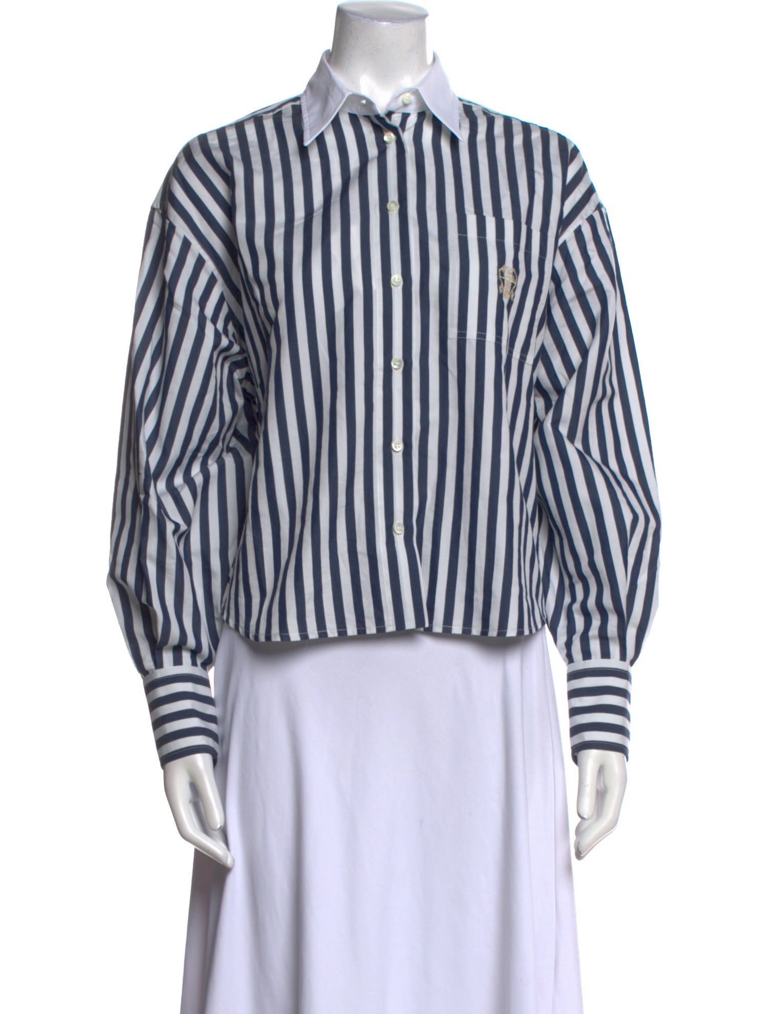 Brunello Cucinelli Striped Long Sleeve Button-Up Top w/ Tags