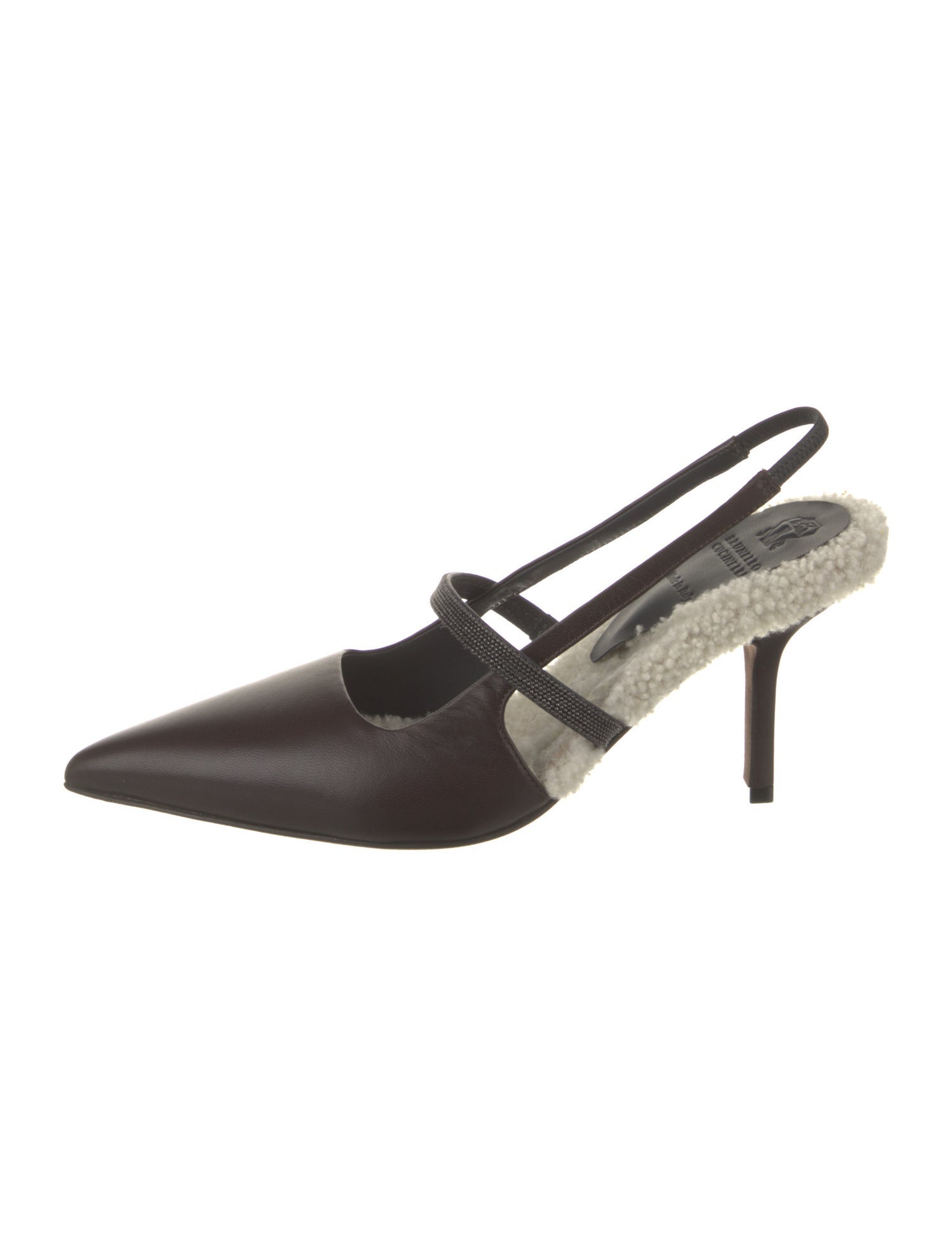 Brunello Cucinelli Leather Colorblock Pattern Slingback Pumps