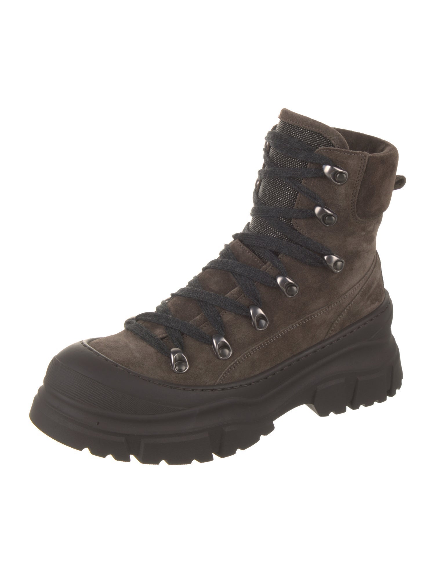 Brunello Cucinelli Suede Crystal Embellishments Combat Boots