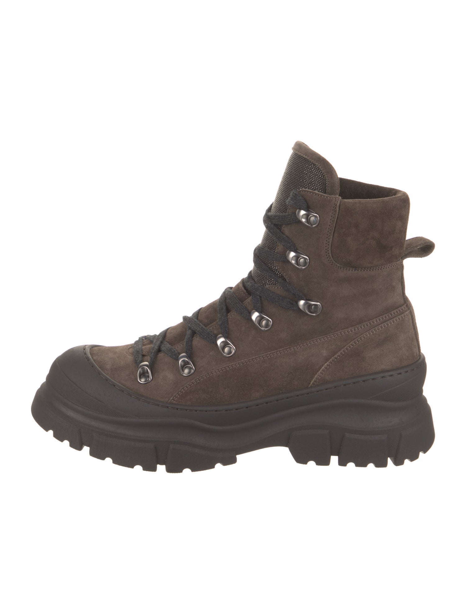 Brunello Cucinelli Suede Colorblock Pattern Combat Boots