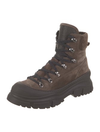 Brunello Cucinelli Suede Colorblock Pattern Combat Boots