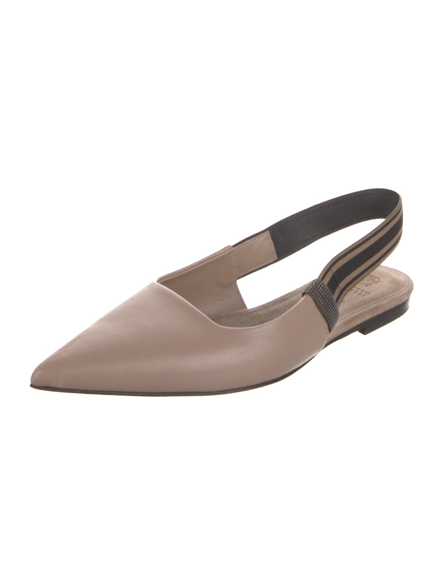 Brunello Cucinelli Monili Leather Slingback Flats