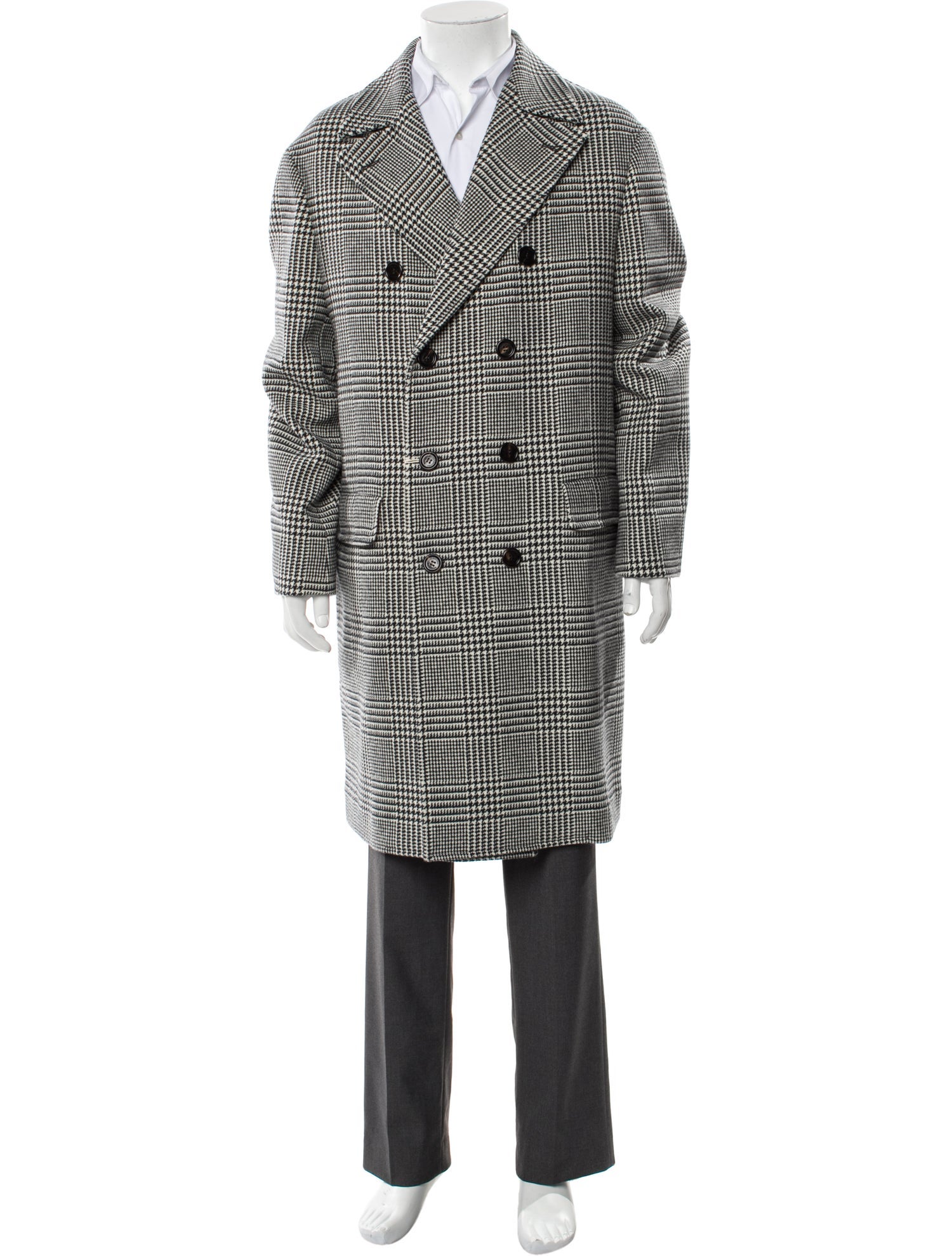 Brunello Cucinelli Lamb Leather Houndstooth Print Overcoat