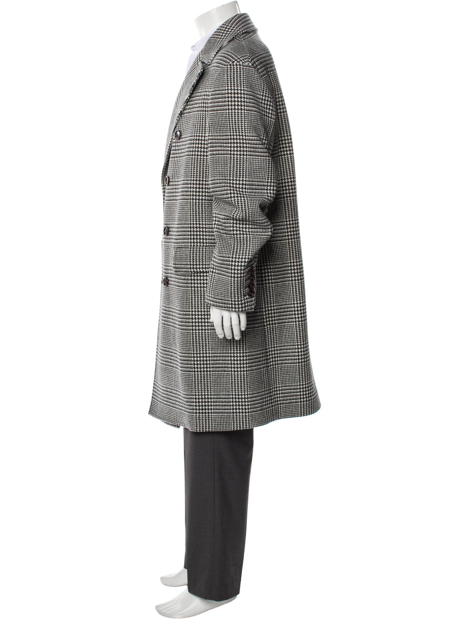 Brunello Cucinelli Lamb Leather Houndstooth Print Overcoat