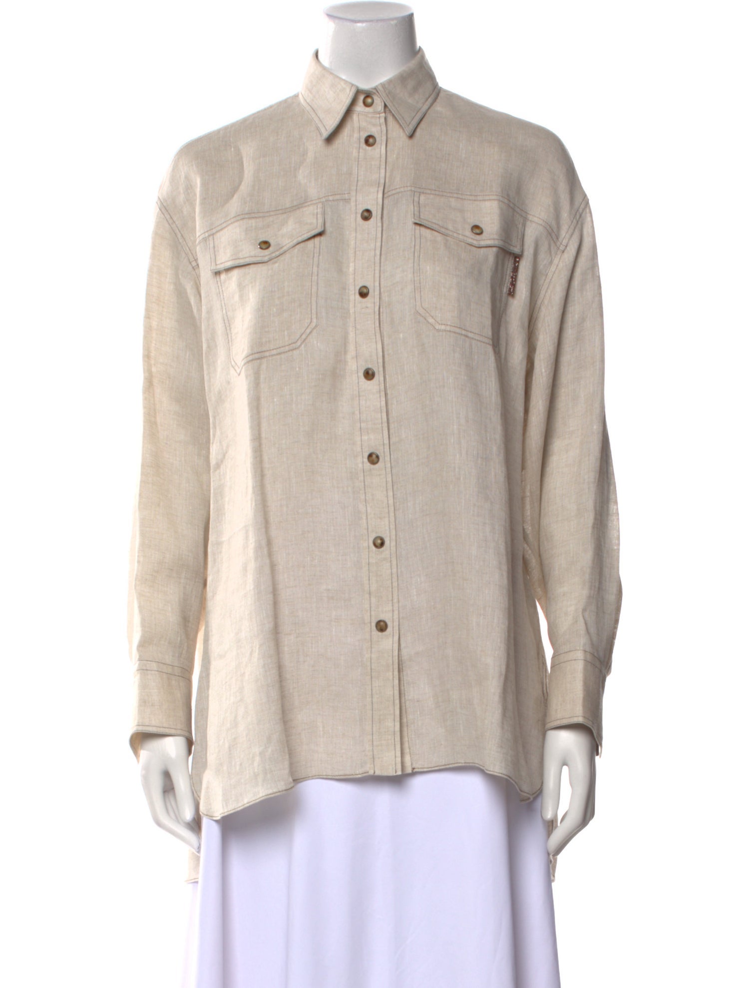 Brunello Cucinelli Linen Long Sleeve Button-Up Top w/ Tags