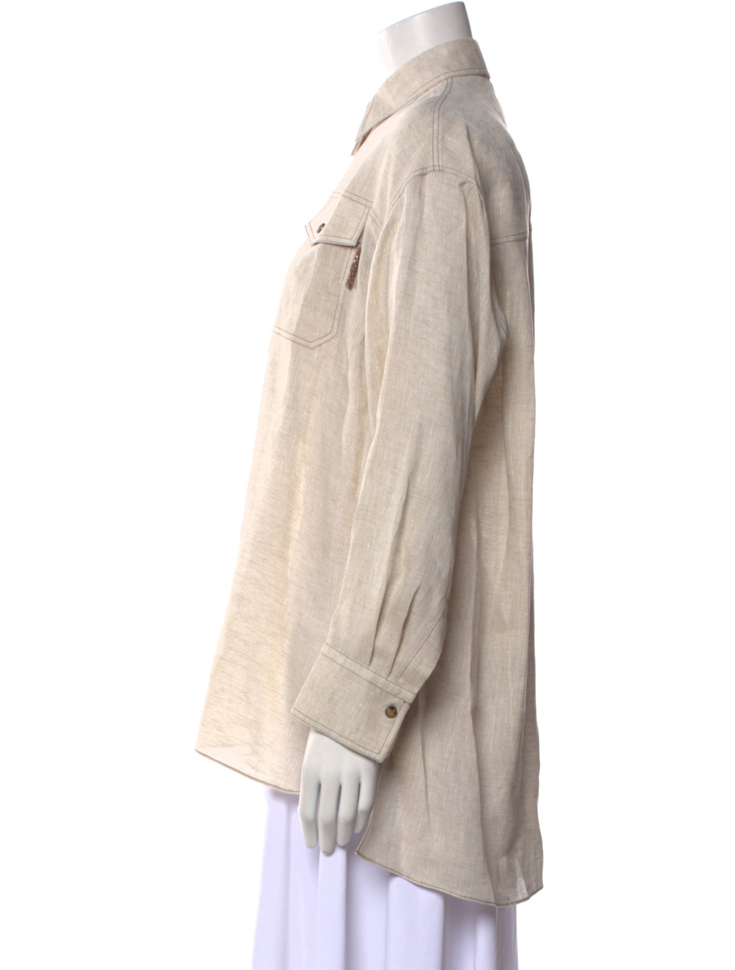 Brunello Cucinelli Linen Long Sleeve Button-Up Top w/ Tags