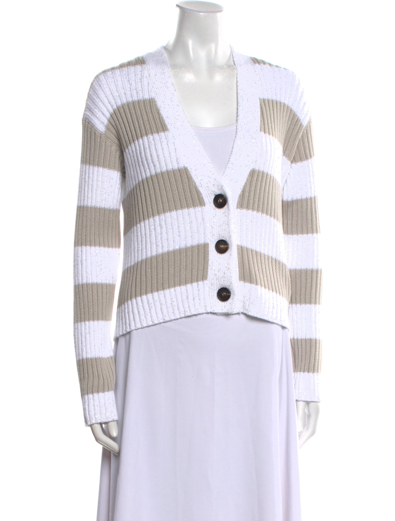 Brunello Cucinelli Striped V-Neck Sweater w/ Tags