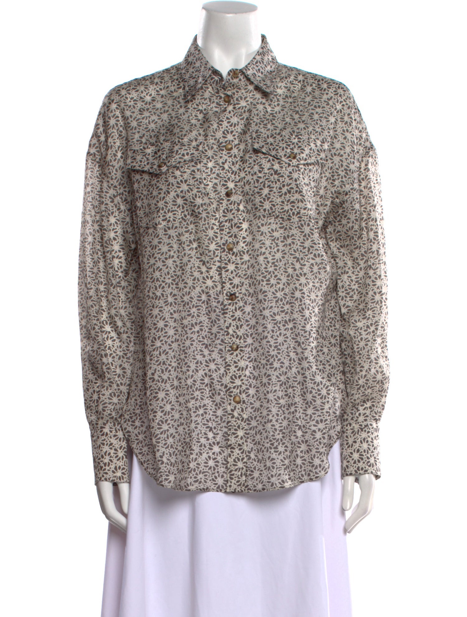 Brunello Cucinelli Silk Floral Print Button-Up Top