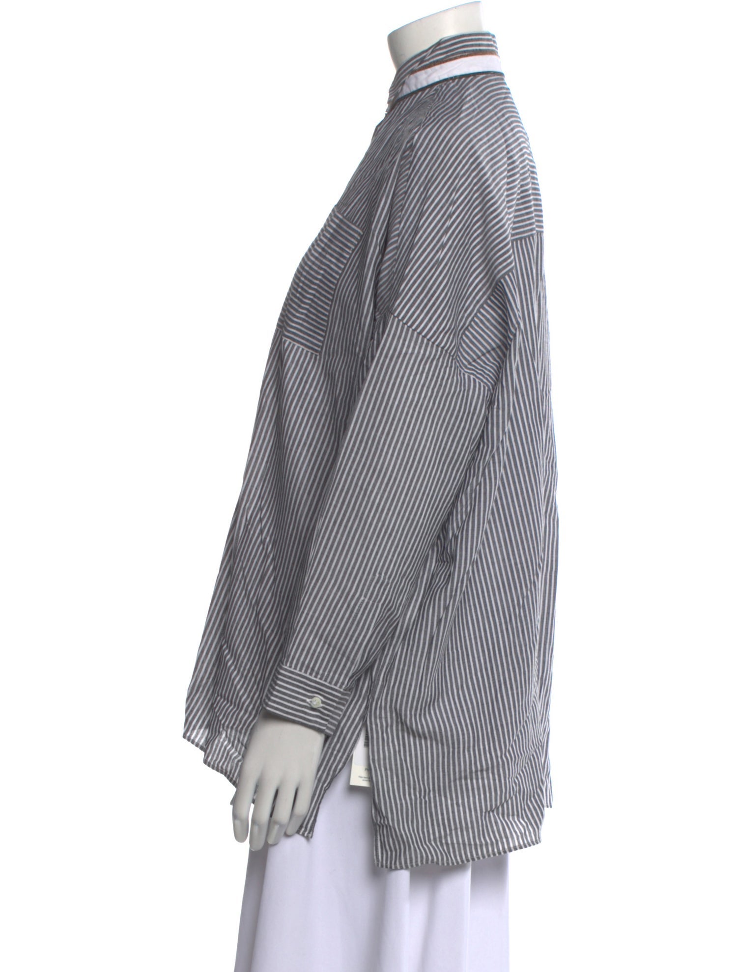 Brunello Cucinelli Striped Mock Neck Button-Up Top