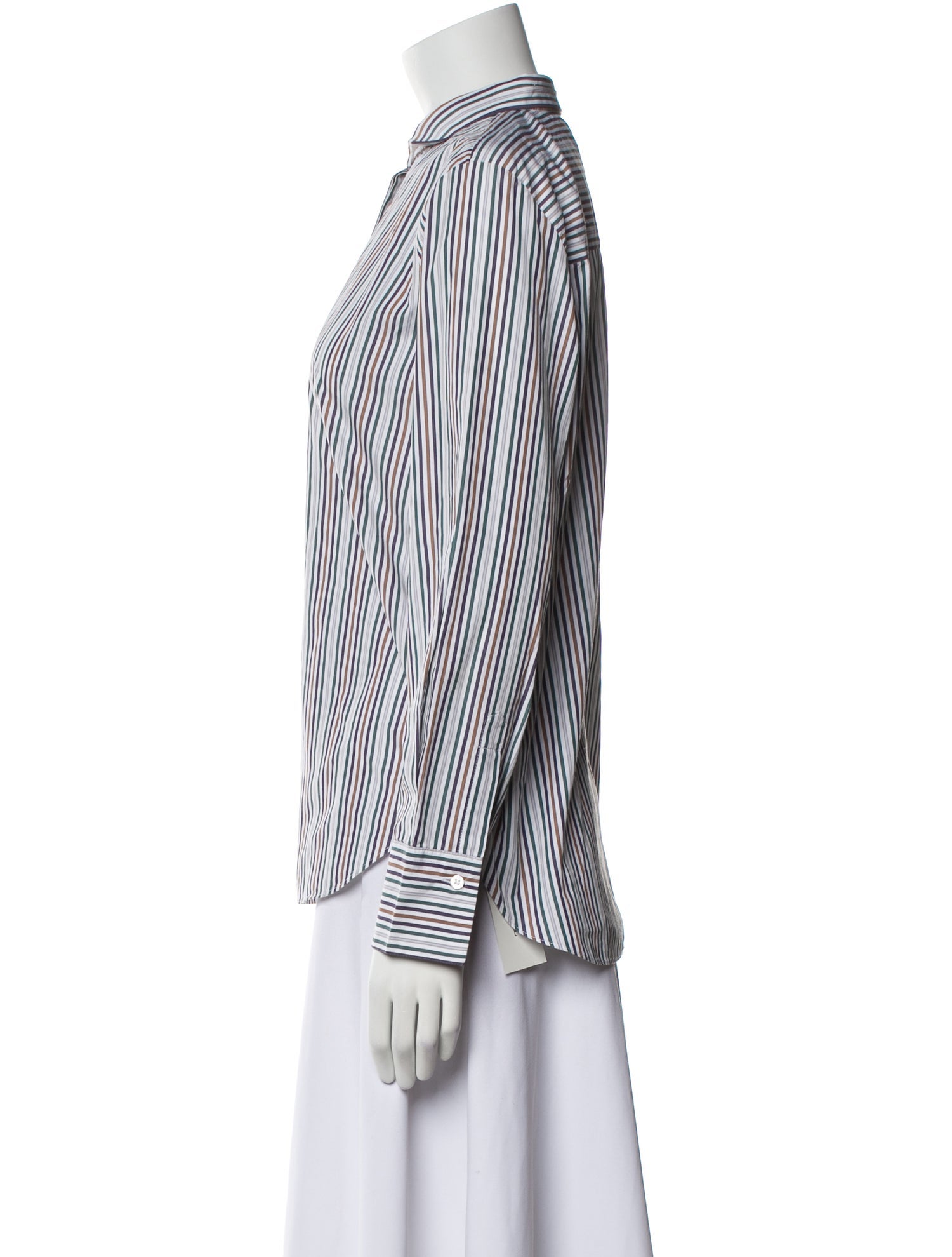 Brunello Cucinelli Striped Mock Neck Button-Up Top