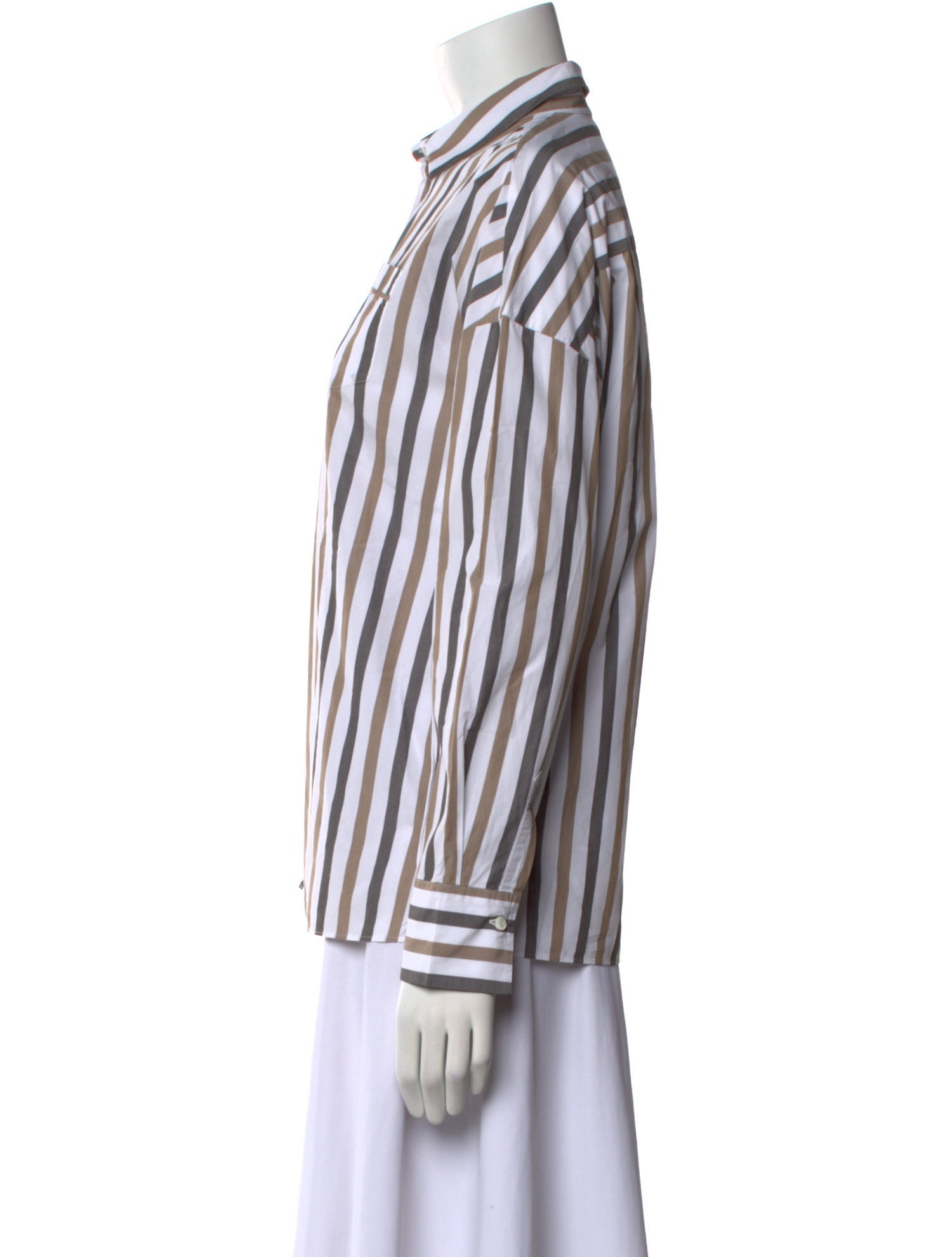 Brunello Cucinelli Striped Long Sleeve Button-Up Top