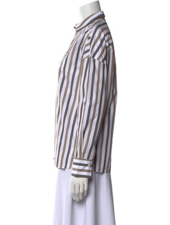 Brunello Cucinelli Striped Long Sleeve Button-Up Top
