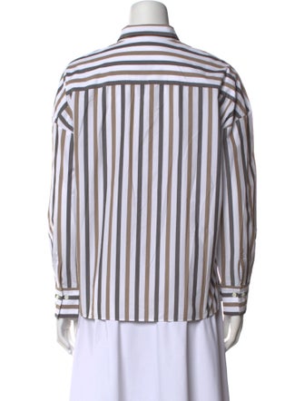 Brunello Cucinelli Striped Long Sleeve Button-Up Top