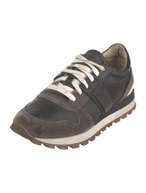 Brunello Cucinelli Suede Colorblock Pattern Athletic Sneakers