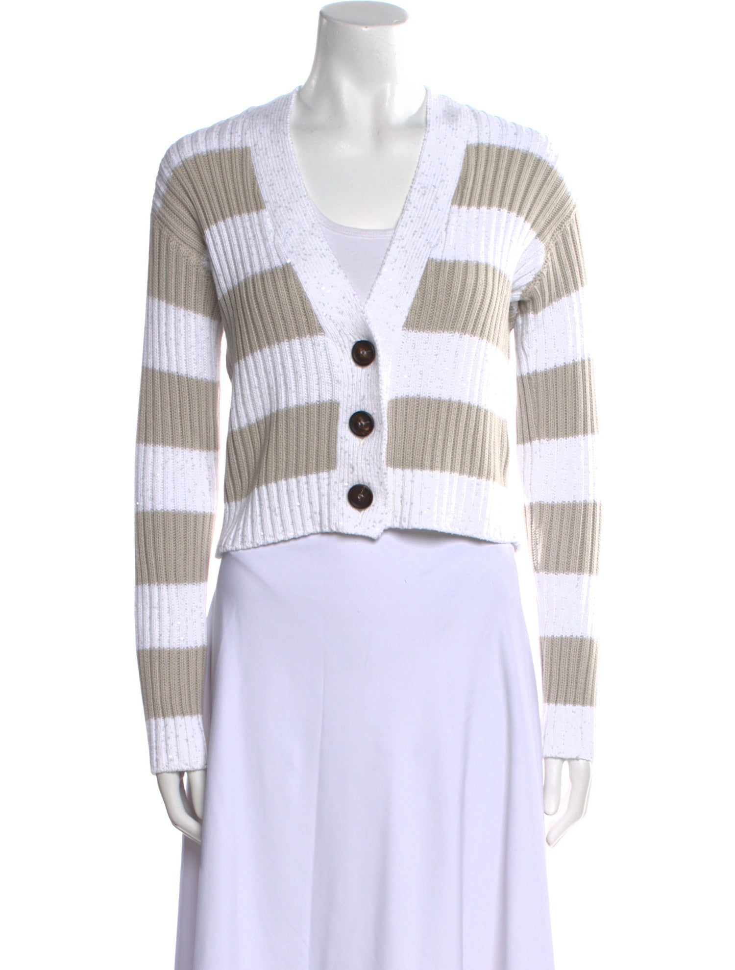 Brunello Cucinelli Striped V-Neck Sweater w/ Tags