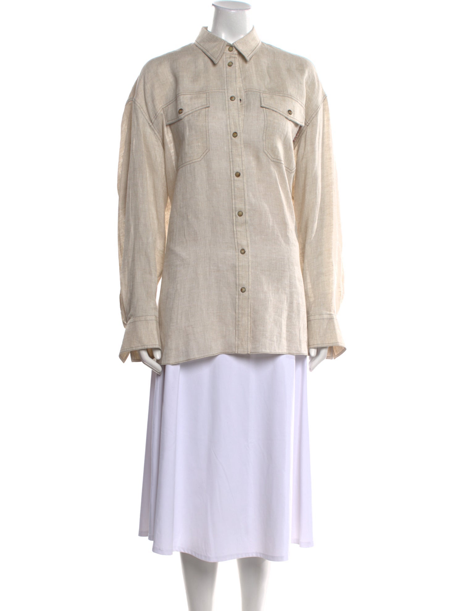 Brunello Cucinelli Linen Long Sleeve Button-Up Top w/ Tags
