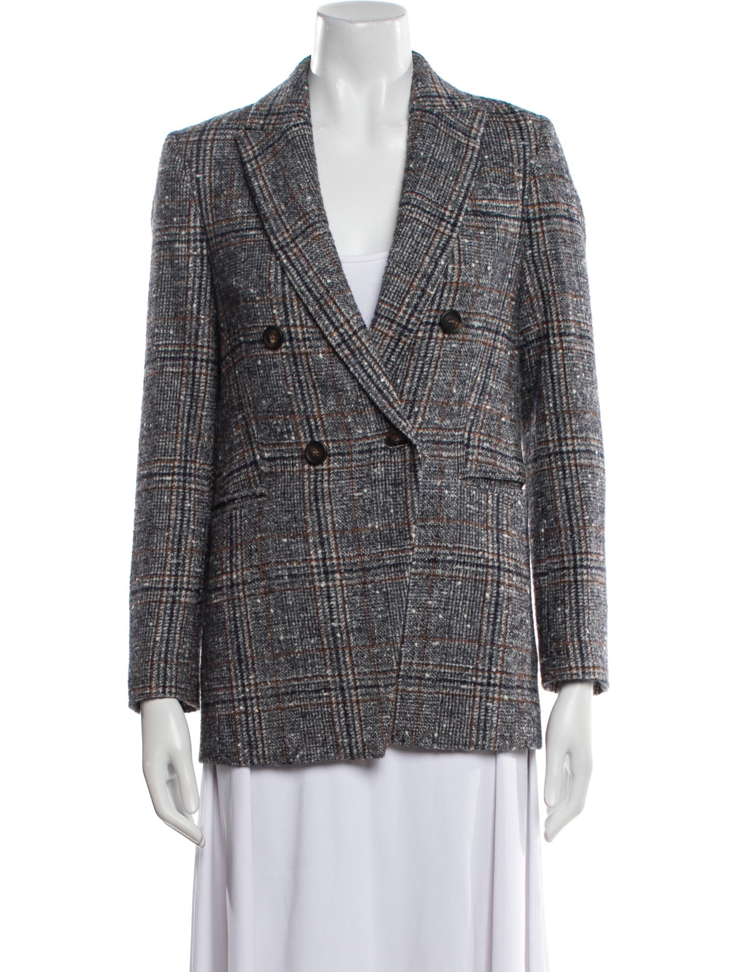 Brunello Cucinelli Tweed Plaid Print Blazer