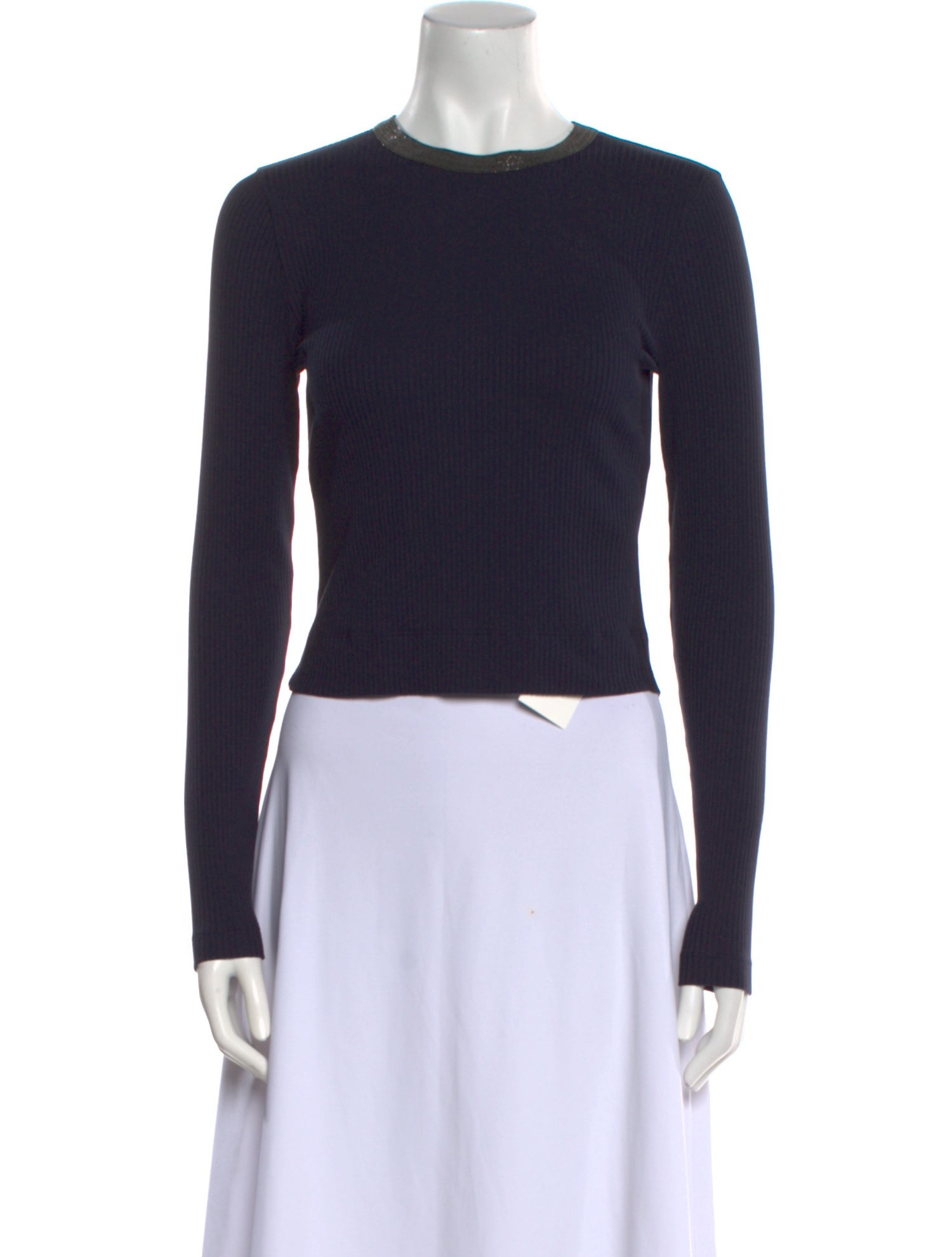 Brunello Cucinelli Crew Neck Long Sleeve Crop Top