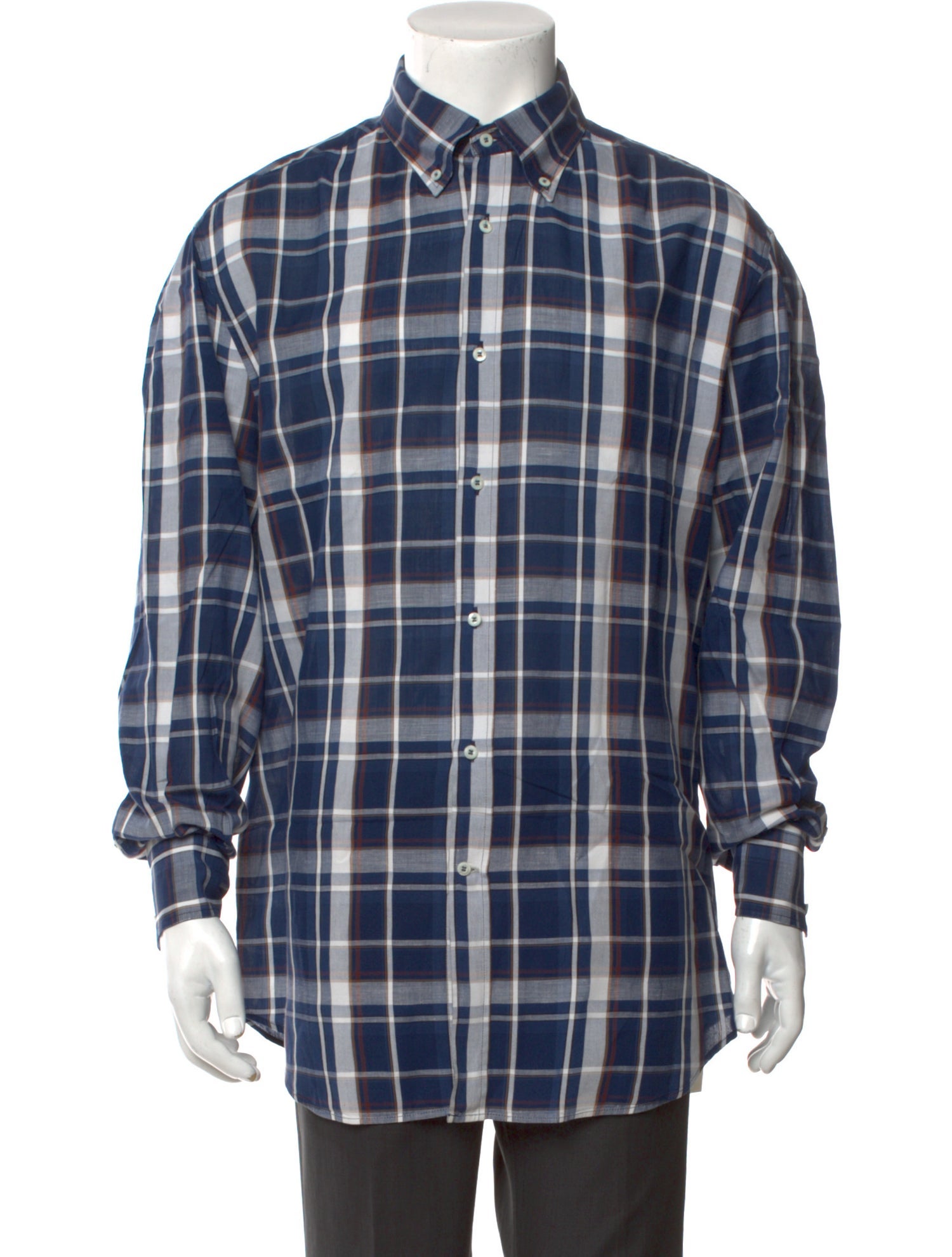 Brunello Cucinelli Linen Plaid Print Shirt