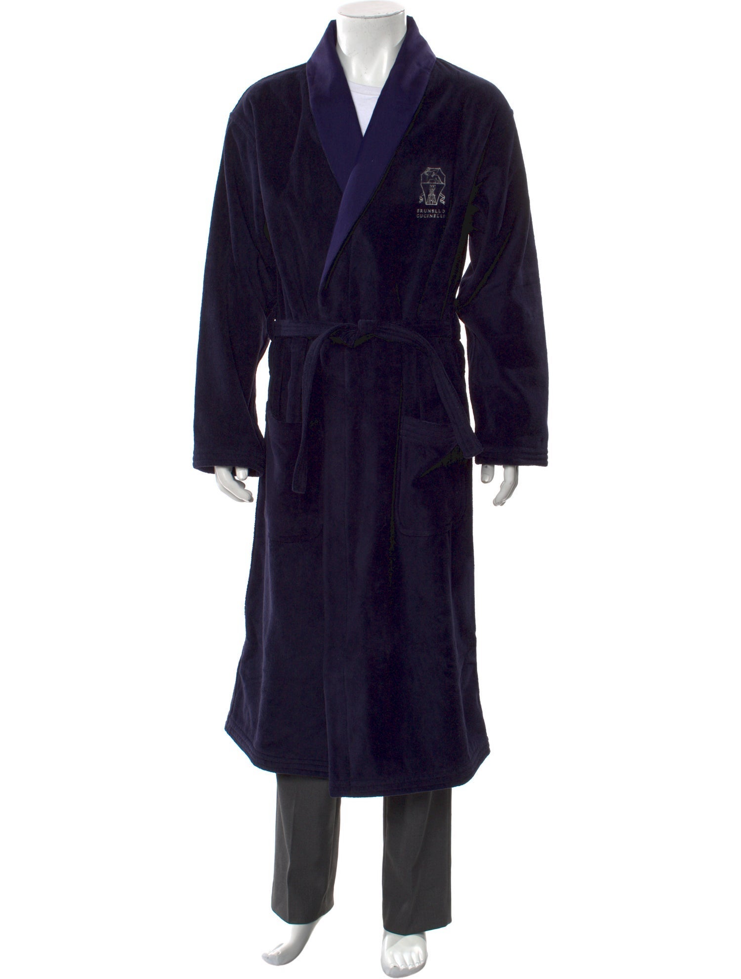 Brunello Cucinelli Colorblock Pattern Embroidered Accent Robe