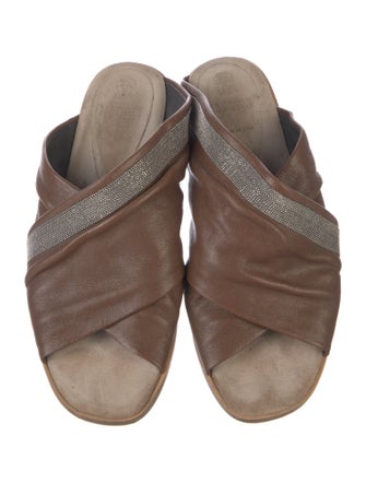 Brunello Cucinelli Monili Leather Slides