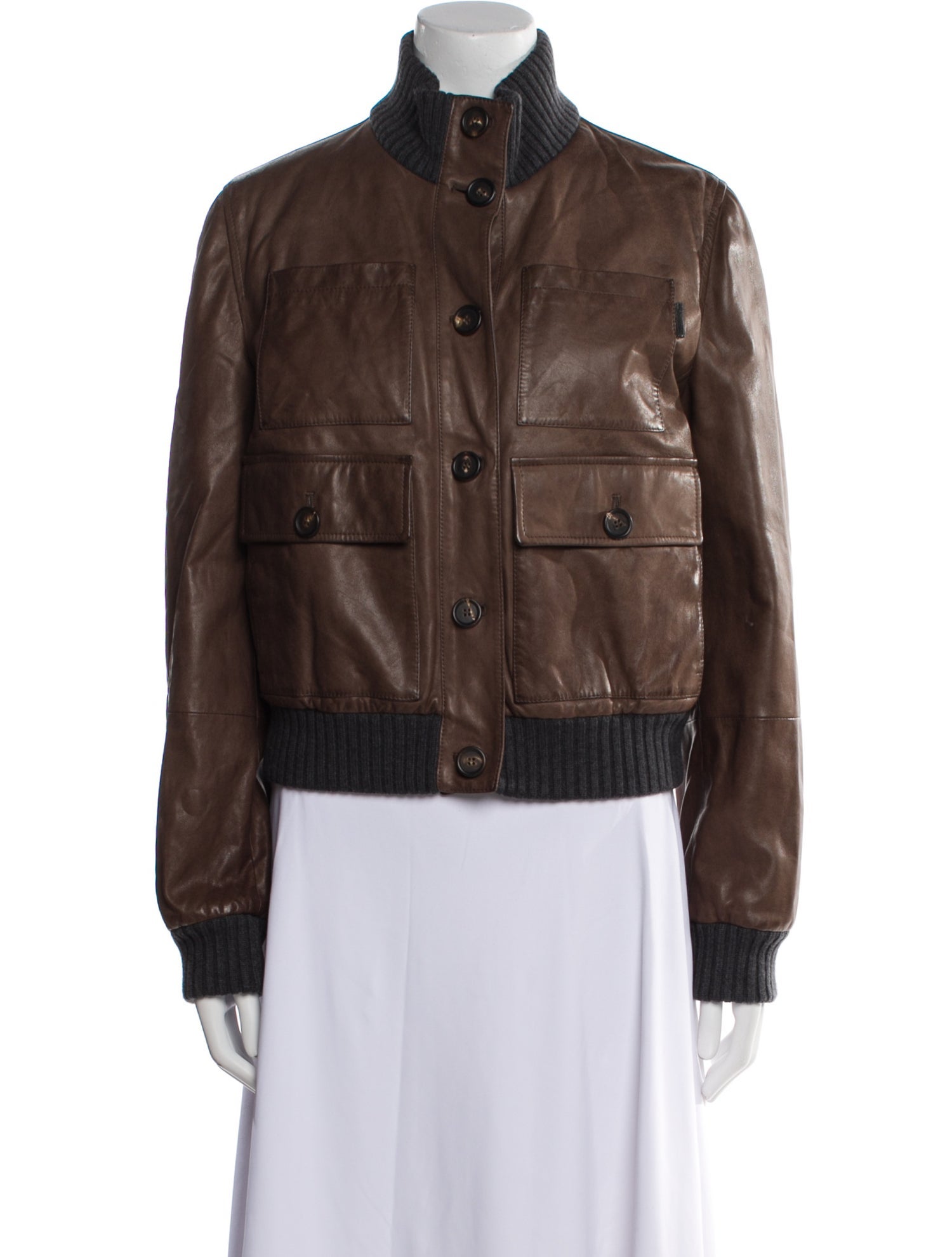 Brunello Cucinelli Leather Bomber Jacket w/ Tags