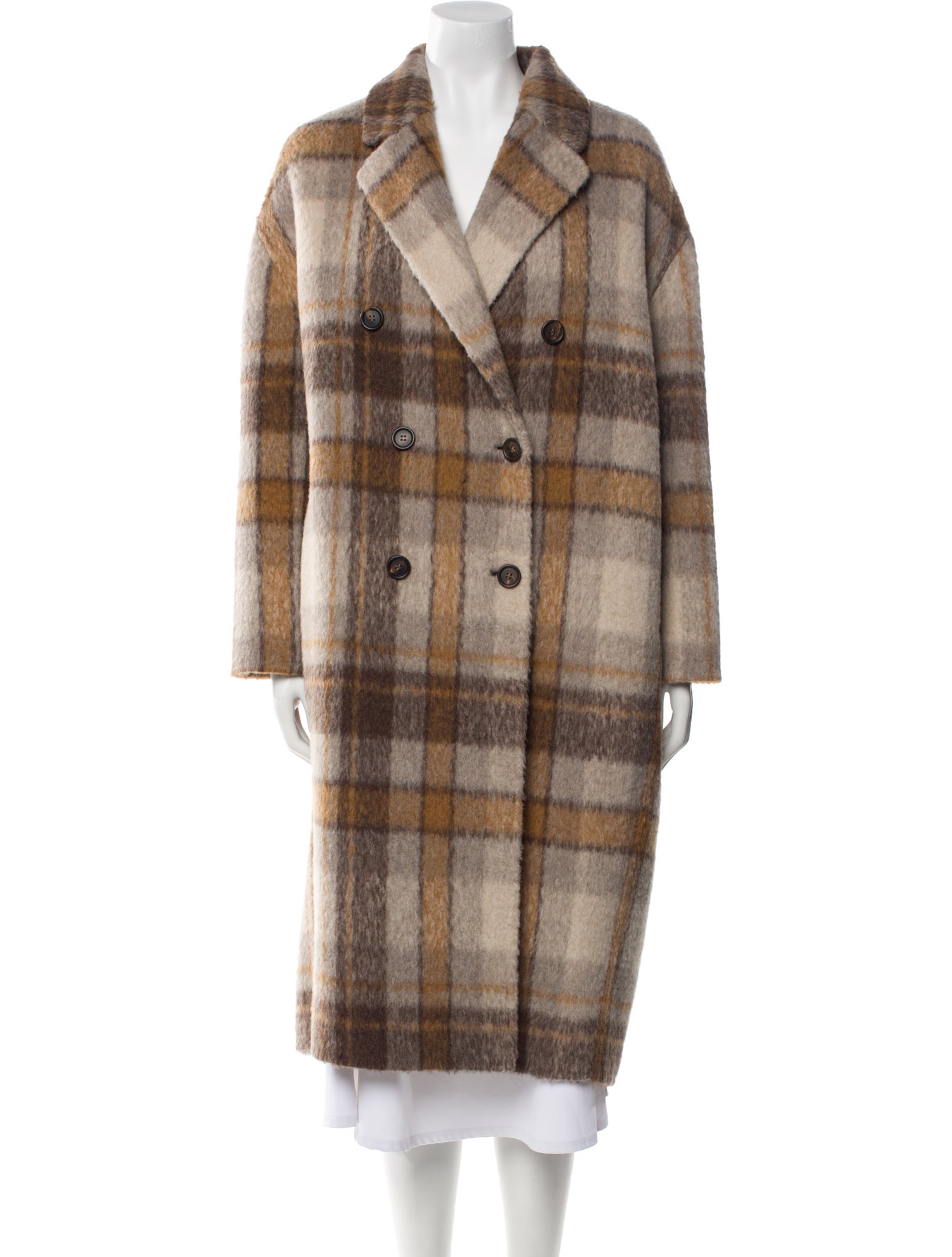 Brunello Cucinelli Alpaca Plaid Print Coat w/ Tags