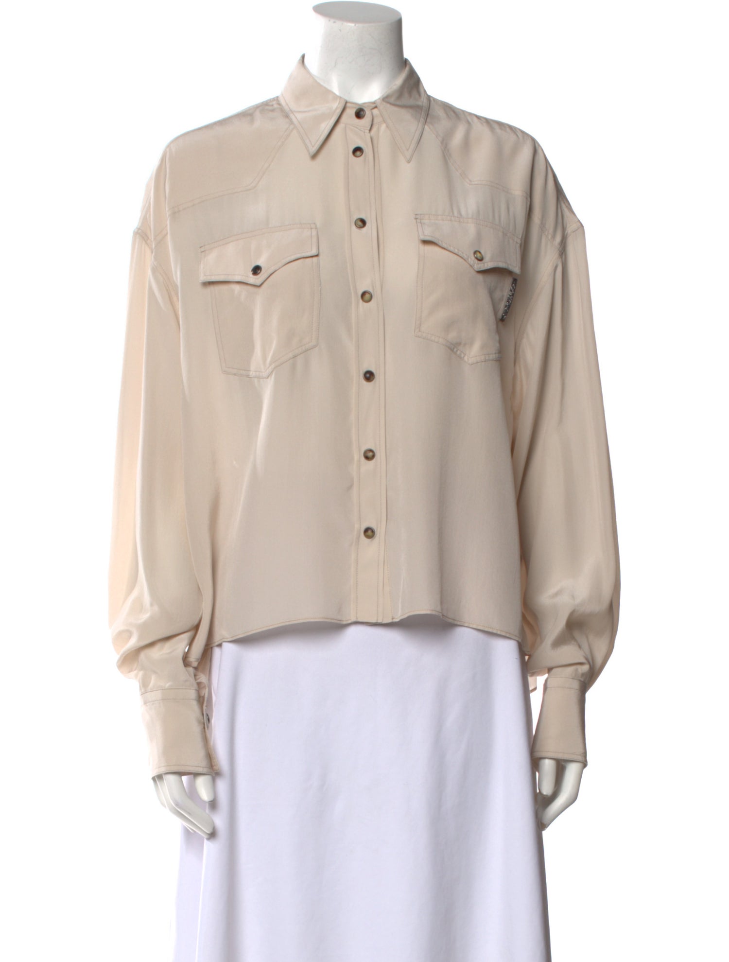 Brunello Cucinelli Silk Long Sleeve Button-Up Top w/ Tags