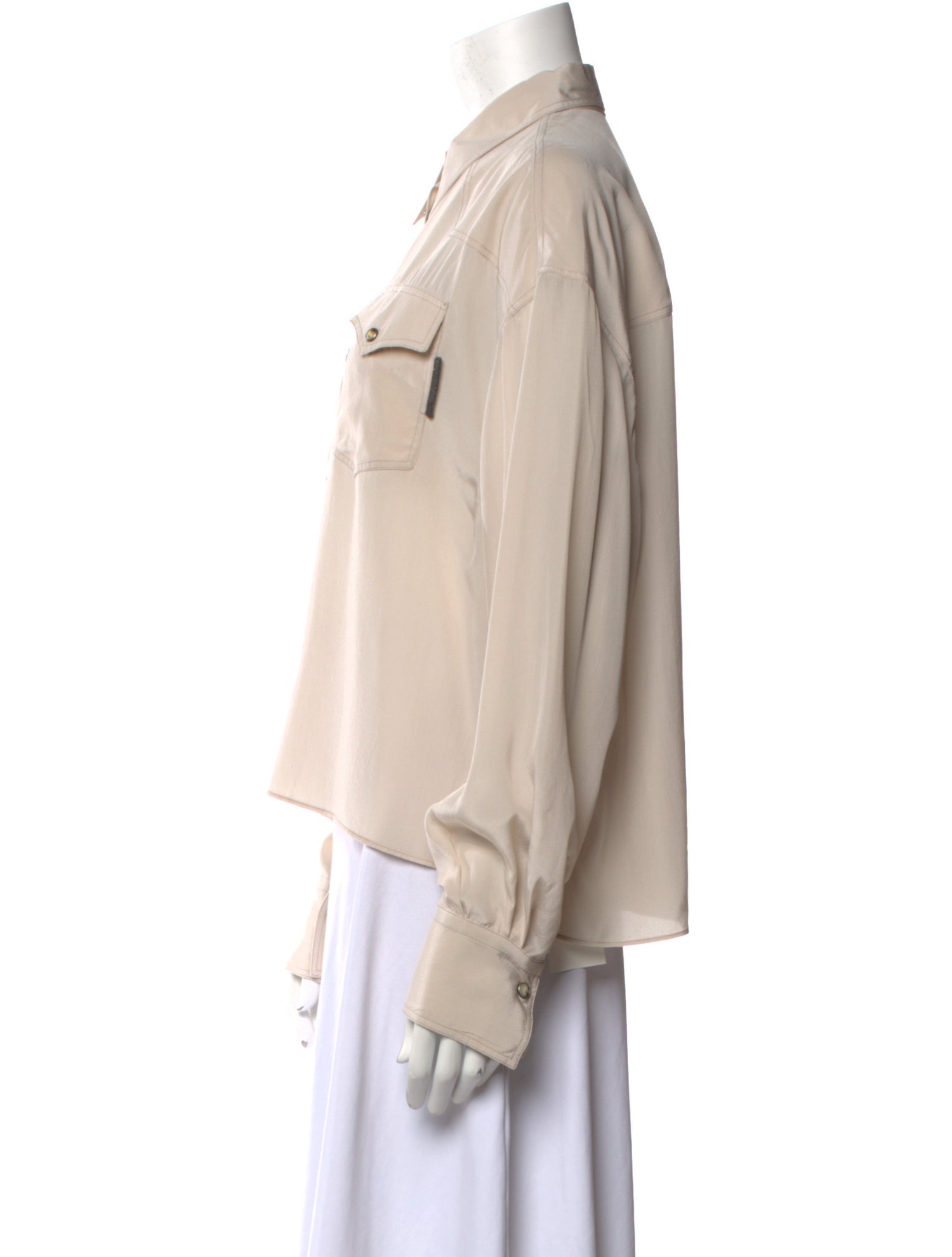 Brunello Cucinelli Silk Long Sleeve Button-Up Top w/ Tags