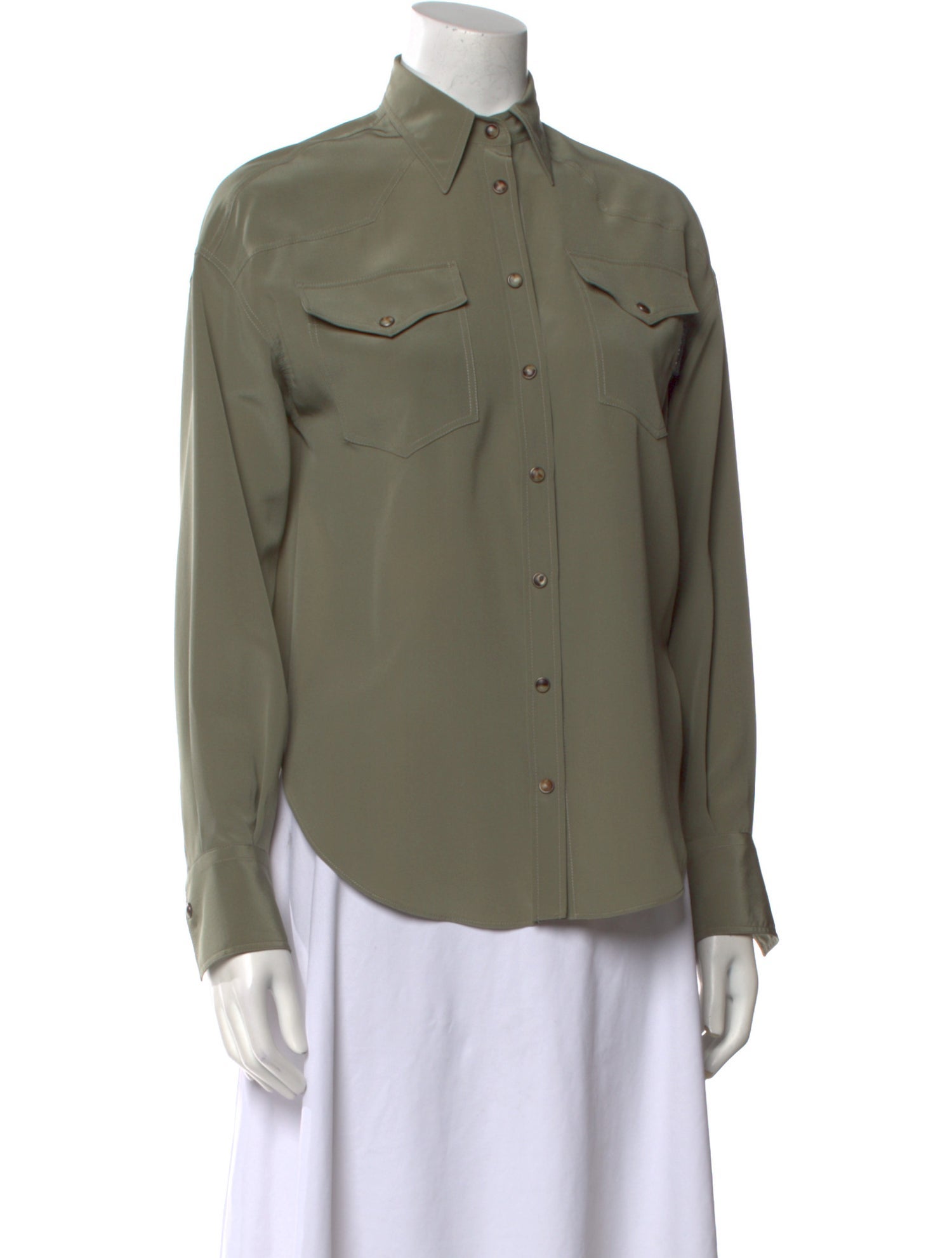 Brunello Cucinelli Silk Long Sleeve Button-Up Top w/ Tags