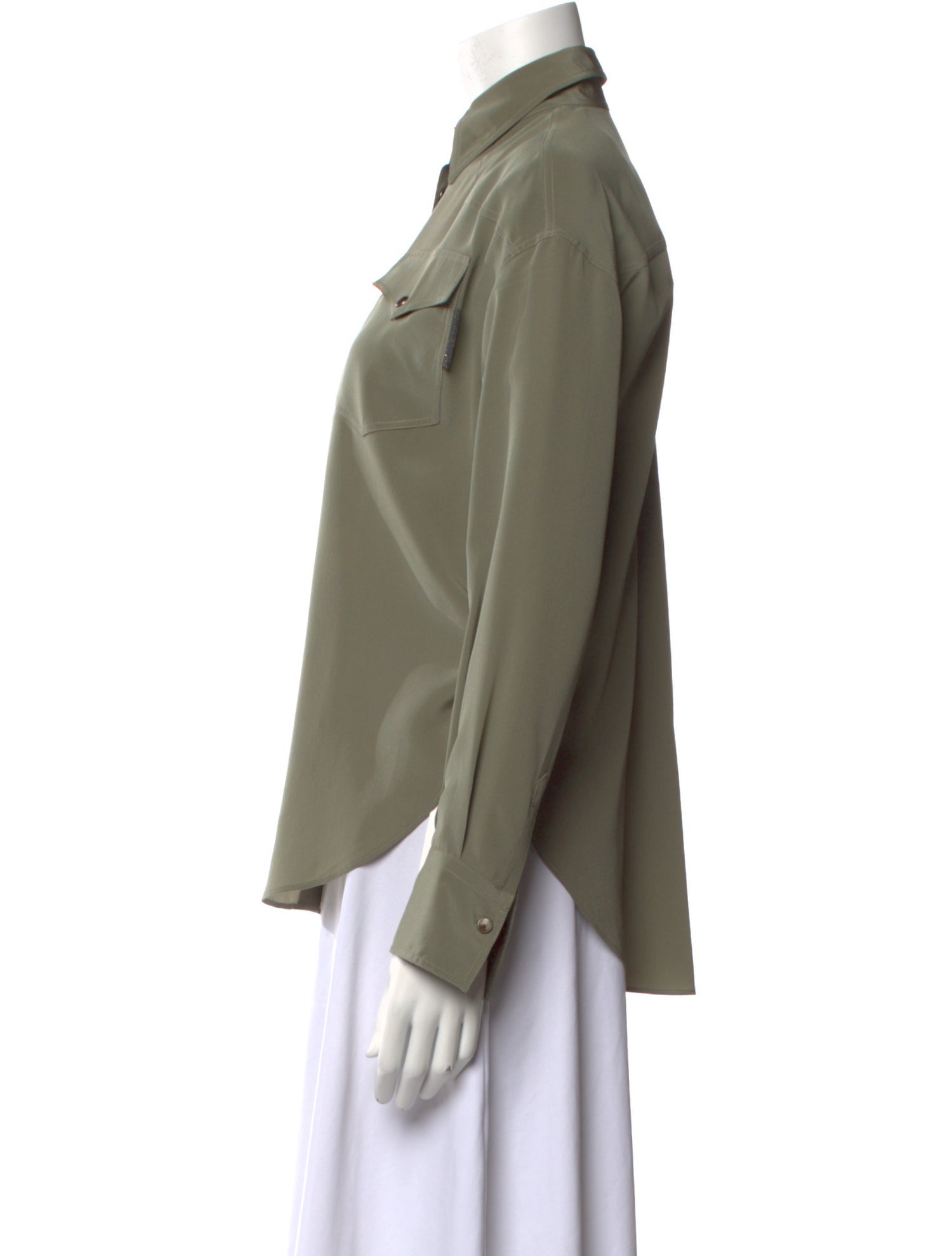 Brunello Cucinelli Silk Long Sleeve Button-Up Top w/ Tags