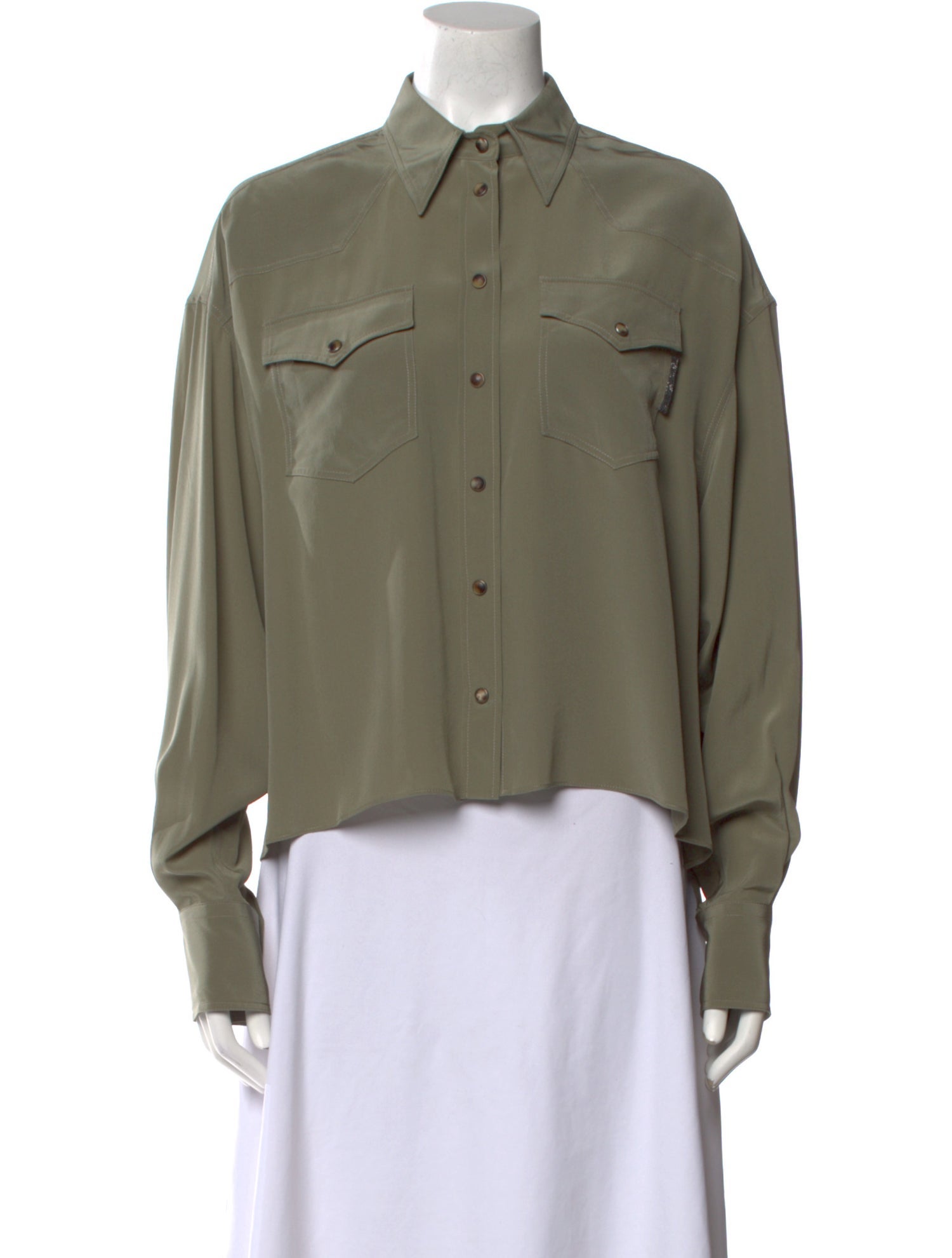 Brunello Cucinelli Silk Long Sleeve Button-Up Top w/ Tags