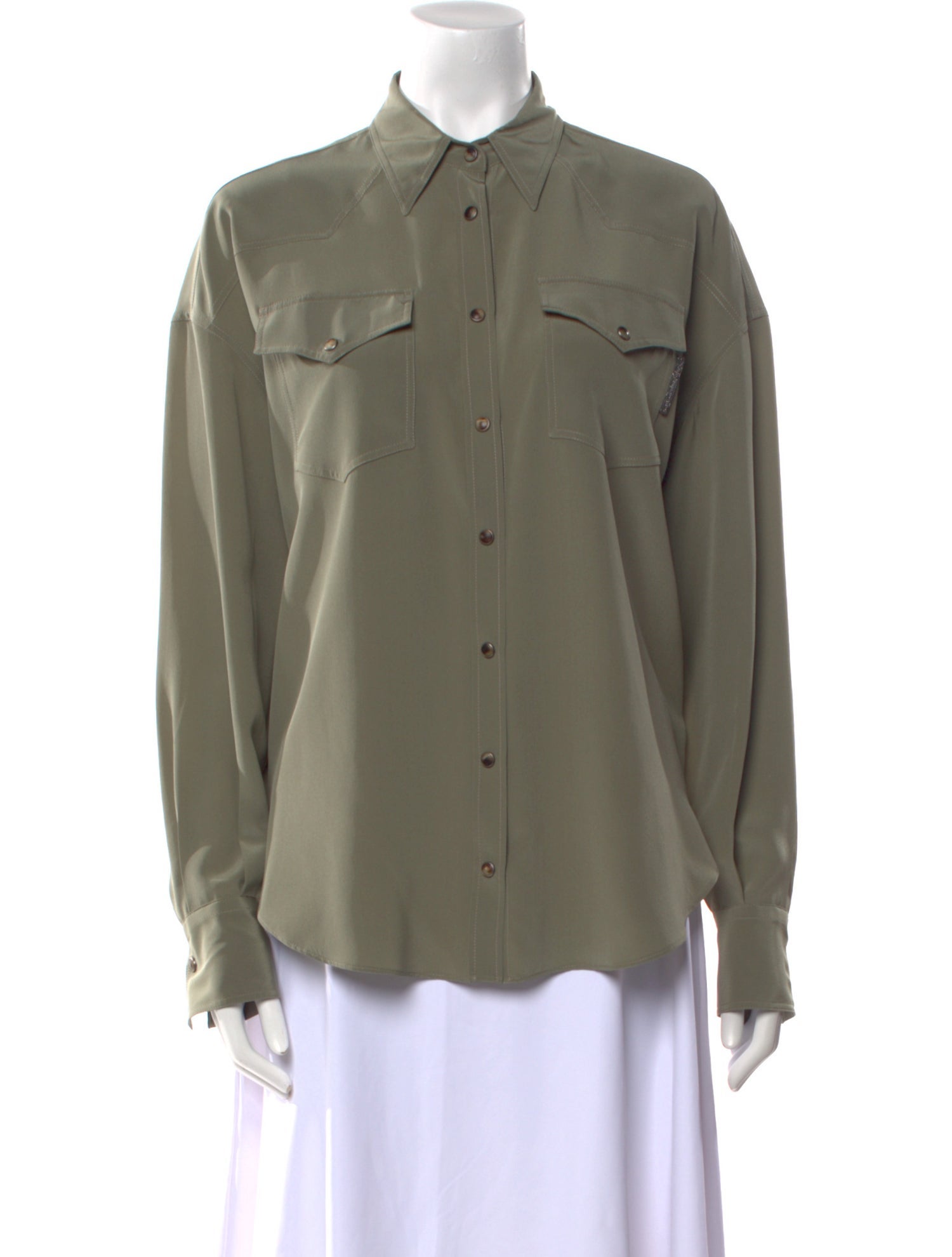Brunello Cucinelli Silk Long Sleeve Button-Up Top w/ Tags